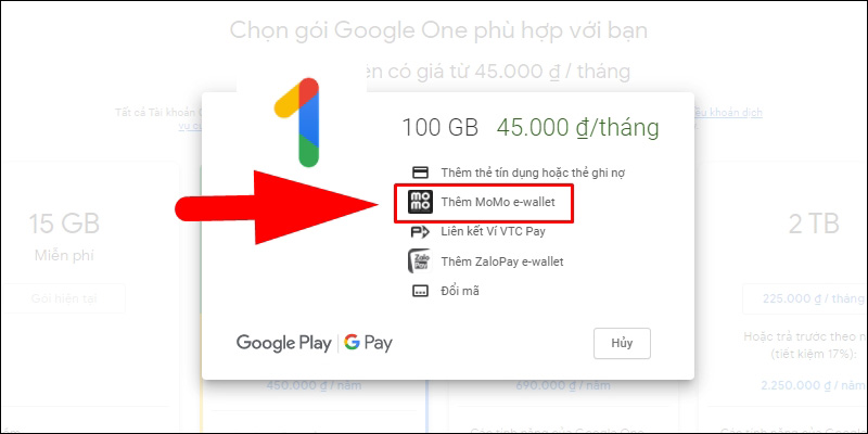 Chọn Thêm MoMo e-wallet